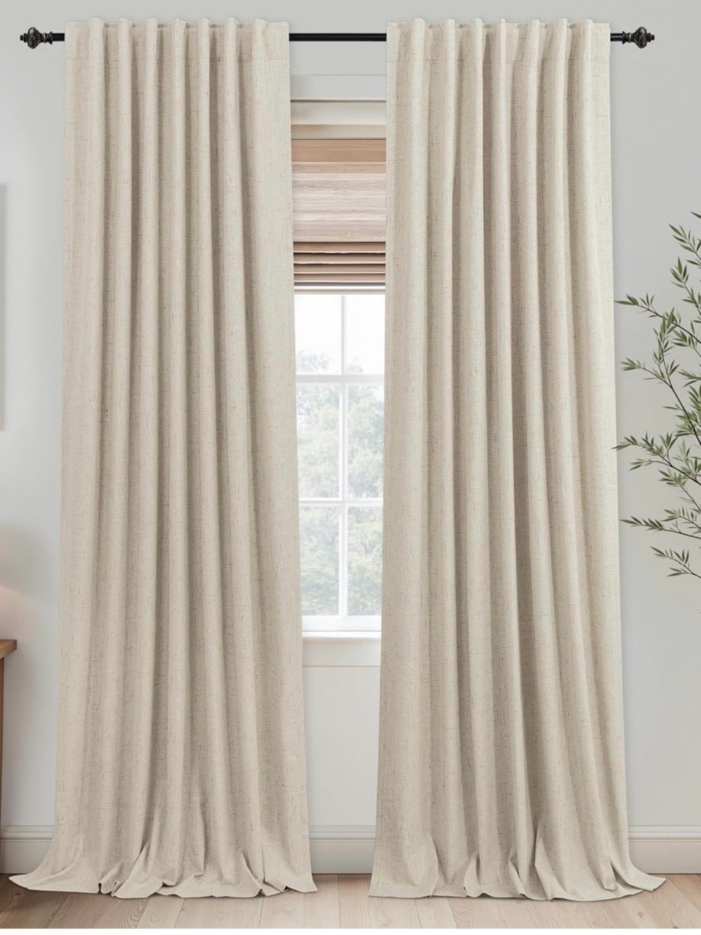 Beige Linen Blackout Curtains Drapes Living Room Light Tan Thermal 52w × 84in